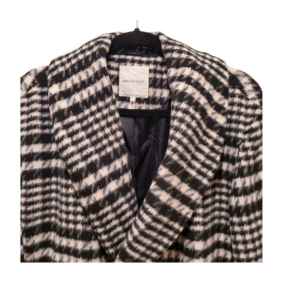 AVEC LES FILLES HOUNDSTOOTH PLAID OVERSIZED PEACOAT SIZE LARGE black & white L - Picture 8 of 12